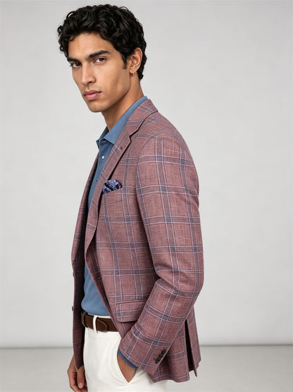 Savile GA0051 Rose Pink Windowpane Check Blazer – Front full body, model standing, relaxed pose