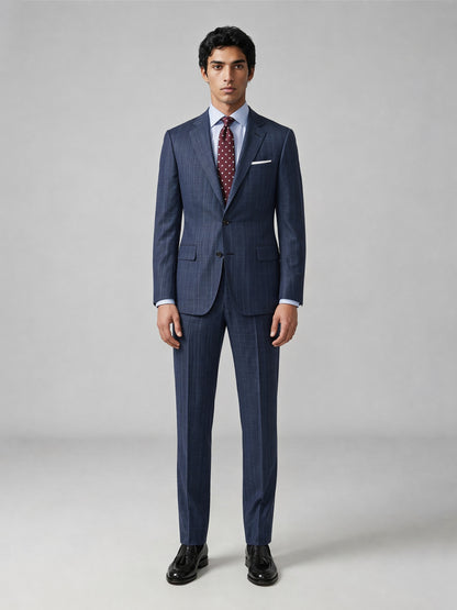Savile GA0052 Steel Blue Glen Plaid Suit Set – Front full body, model standing, standard stance