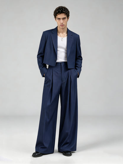 Savile GA0056 navy pinstripe blazer – close-up portrait showing notch lapel and fabric detail