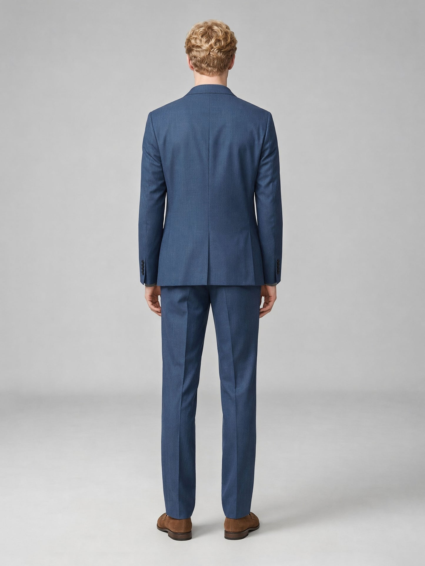 Savile GA0057 steel blue 2-piece suit set – full body front view, slim-fit two-button blazer and tapered trousers