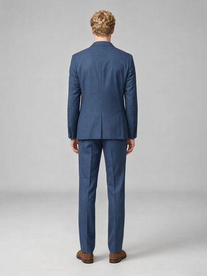 Savile GA0057 steel blue 2-piece suit set – full body front view, slim-fit two-button blazer and tapered trousers
