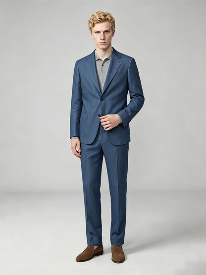 Savile GA0057 steel blue blazer – upper body detail showing notch lapel, two-button closure and patch pockets