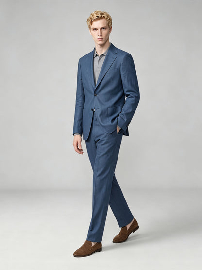 Savile GA0057 steel blue suit set – dynamic walking pose showing drape and movement