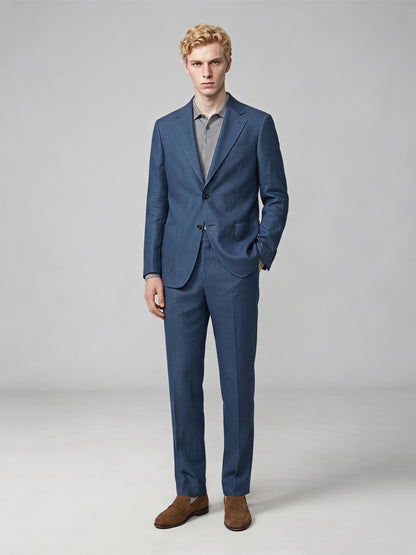 Savile GA0057 steel blue suit set – model standing with hand in pocket, full body front view