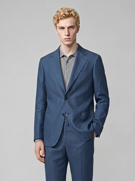 Savile GA0057 steel blue suit set – back view showing center vent, structured shoulders and tapered trousers
