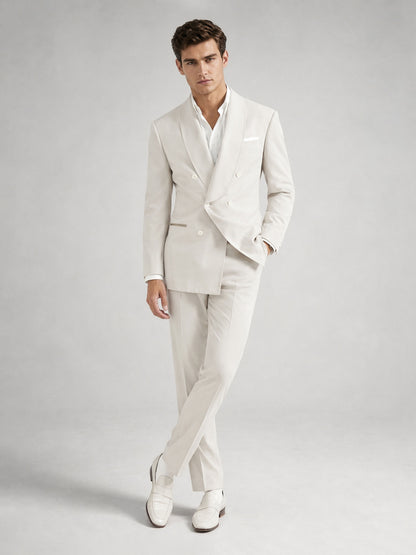 Savile GA0058 ivory white 2-piece suit set – upper body front view showing double-breasted peak lapel blazer and open-collar shirt