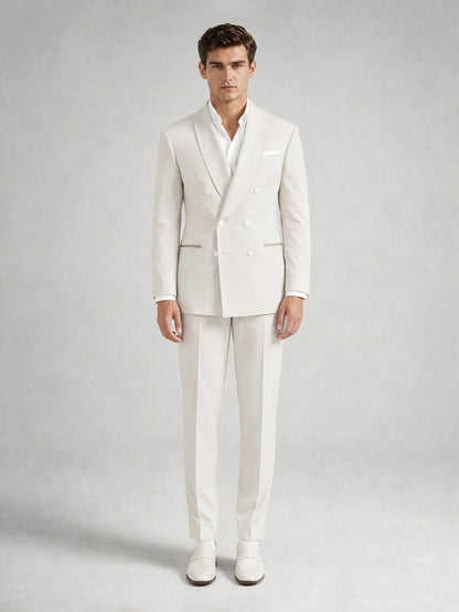 Savile GA0058 ivory white 2-piece suit set – back view showing center vent, structured shoulders and slim trousers