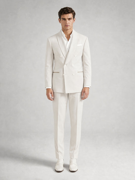 Savile GA0058 ivory white 2-piece suit set – back view showing center vent, structured shoulders and slim trousers