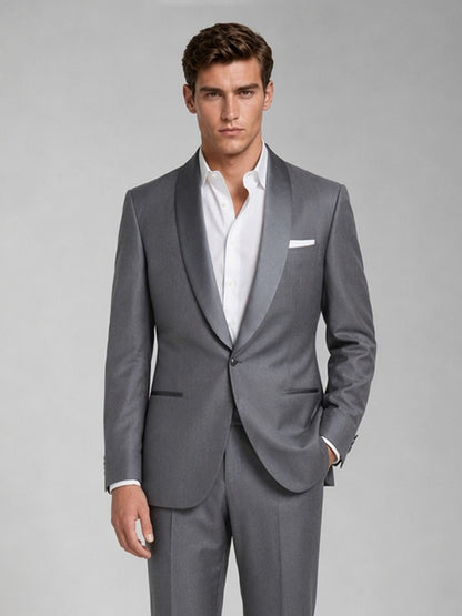 Savile GA0059 charcoal grey 2-piece suit set – back view showing center vent, structured shoulders and slim trousers
