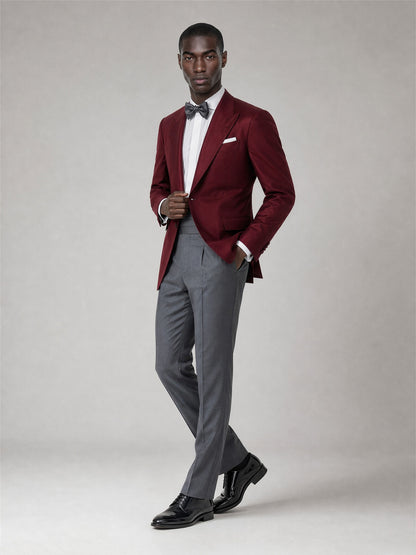 Savile GA0060 burgundy suit set – dynamic walking pose showing drape, movement and two-tone silhouette