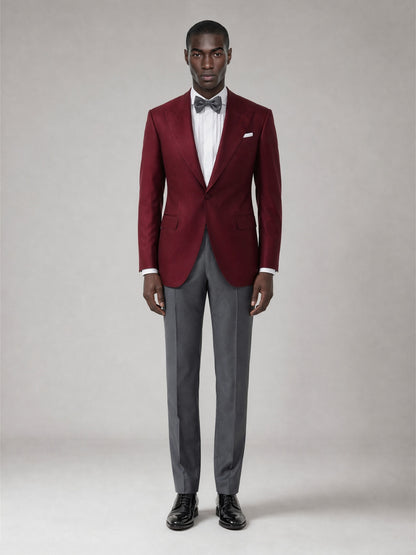Savile GA0060 burgundy peak lapel 2-piece suit set – full body front view, natural standing pose