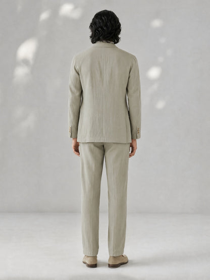 Savile GA0061 sage green linen 2-piece suit set – full body front view, natural standing pose with suede loafers