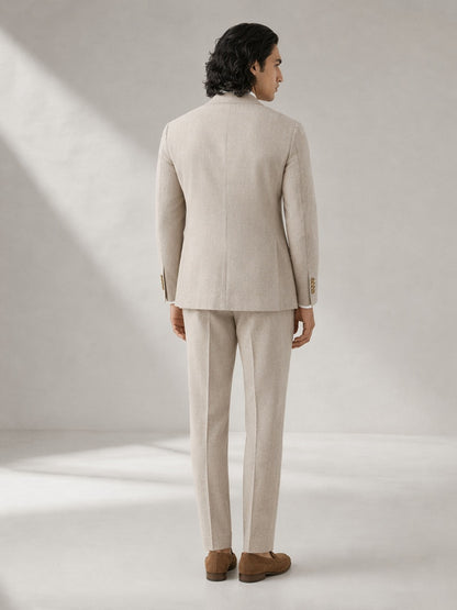 Savile GA0063 oatmeal linen 2-piece suit set – full body front view, natural standing pose showing slim silhouette
