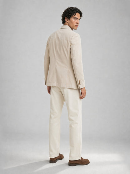 Savile GA0067 cream corduroy-stripe sport coat – full body front view, natural standing pose showing relaxed unstructured silhouette