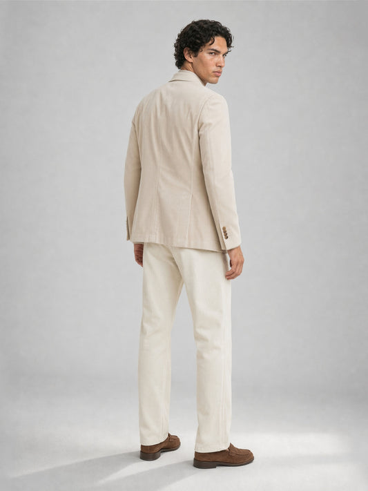 Savile GA0067 cream corduroy-stripe sport coat – full body front view, natural standing pose showing relaxed unstructured silhouette