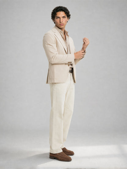 Savile GA0067 cream unstructured blazer – back view showing side vents, soft shoulder line and corduroy-stripe texture