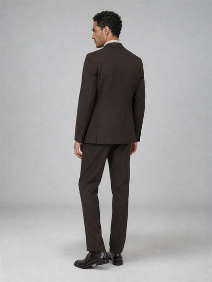 Savile GA0068 espresso brown double-breasted suit – full body front view, natural standing pose showing slim silhouette and peak lapel