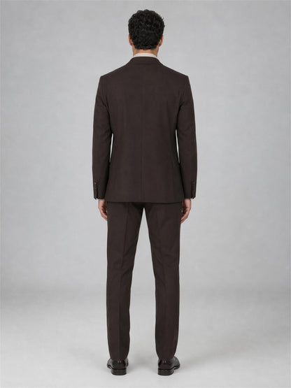Savile GA0068 espresso brown suit set – back three-quarter view showing center vent, structured shoulders and slim trouser drape