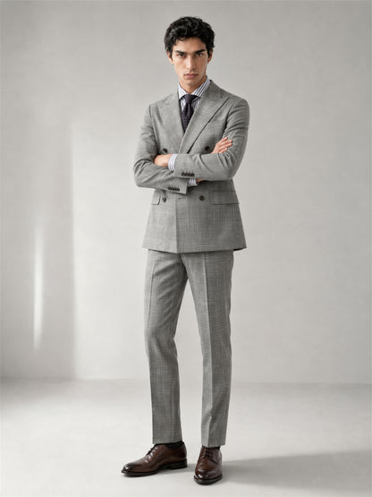 Savile GA0070 light grey glen plaid 2-piece suit set – full body front view, natural standing pose with brown oxford shoes