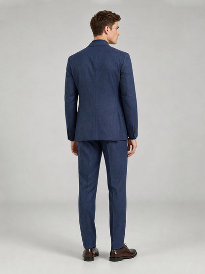 Savile GA0073 steel blue check suit – full body front view, arms crossed showing structured notch lapel silhouette and slim trousers