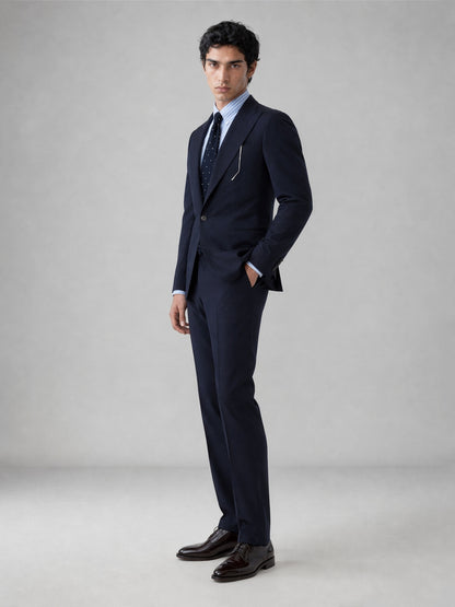 Savile GA0076 midnight navy suit set – back three-quarter view showing side vents, structured shoulders and slim trouser silhouette