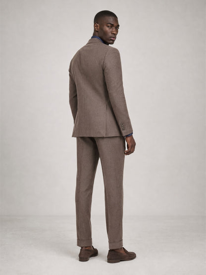 Savile GA0079 mocha brown double-breasted suit – full body front view, natural standing pose showing complete Italian tailoring silhouette