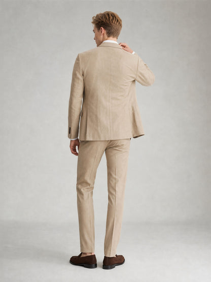 Savile GA0081 sand khaki linen 2-piece suit set – additional full body front view showing versatile warm-weather elegance and slim fit profile
