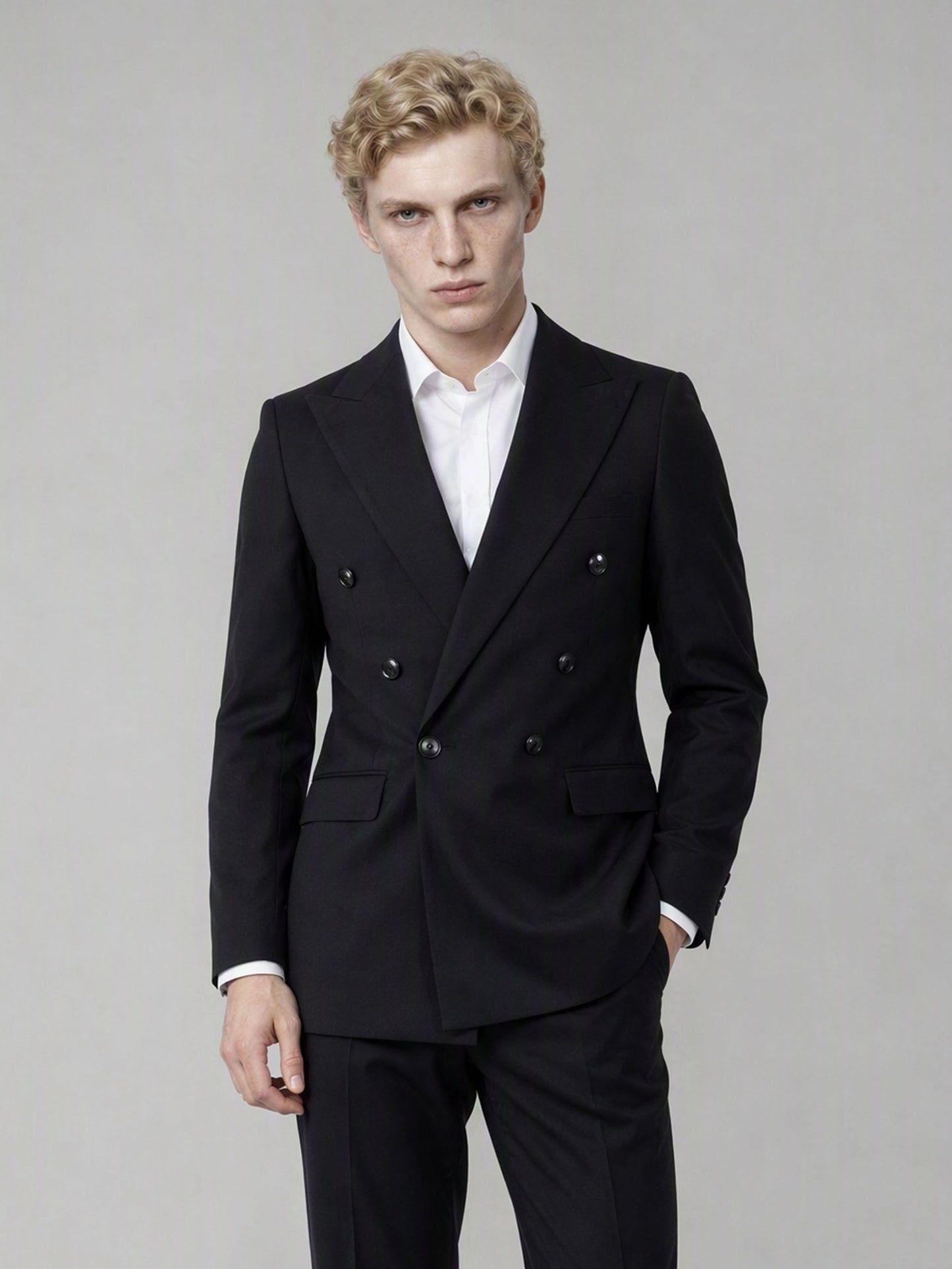 Savile Men's Black Double-Breasted Slim Fit 3-Piece Suit | Peak Lapel Blazer, Shirt & Trousers