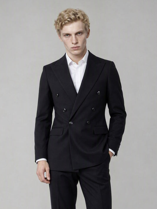 Savile Men's Black Double-Breasted Slim Fit 2-Piece Suit | Peak Lapel Blazer & Trousers