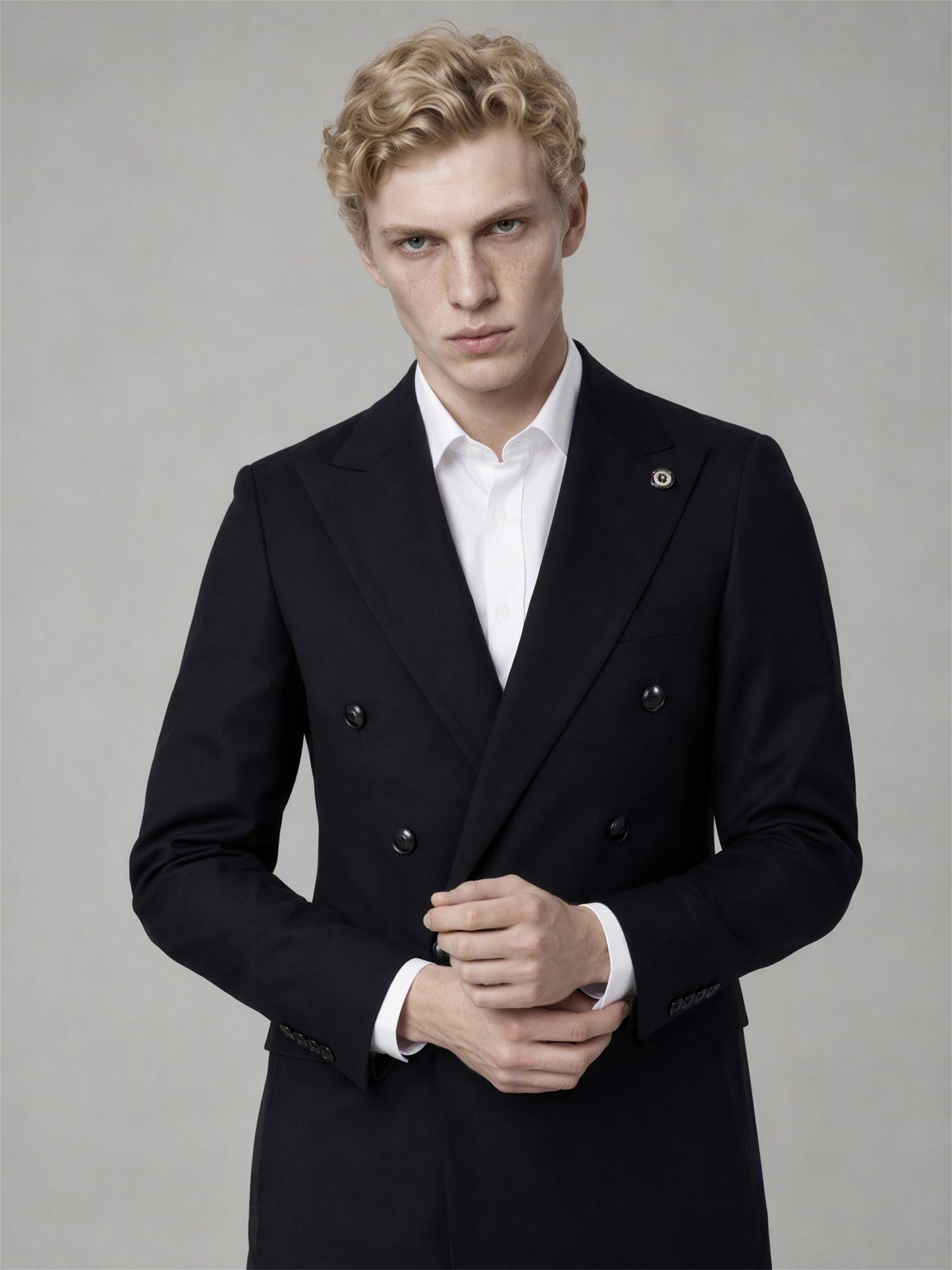 Savile Men's Black Double-Breasted Slim Fit 3-Piece Suit | Peak Lapel Blazer, Shirt & Trousers