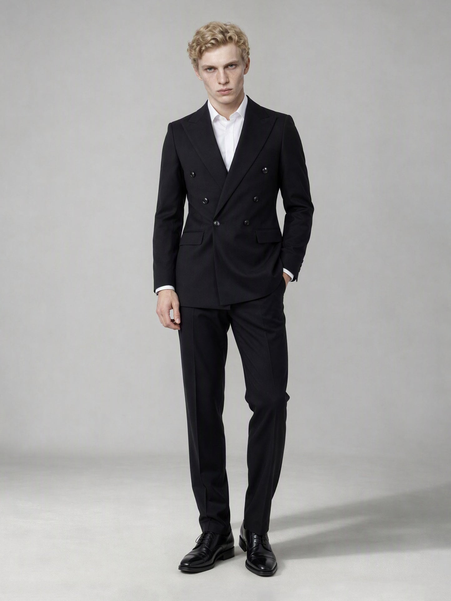 Savile Men's Black Double-Breasted Slim Fit 3-Piece Suit | Peak Lapel Blazer, Shirt & Trousers