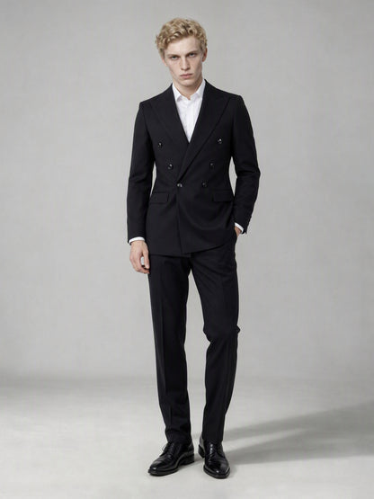 Savile Men's Black Double-Breasted Slim Fit 2-Piece Suit | Peak Lapel Blazer & Trousers