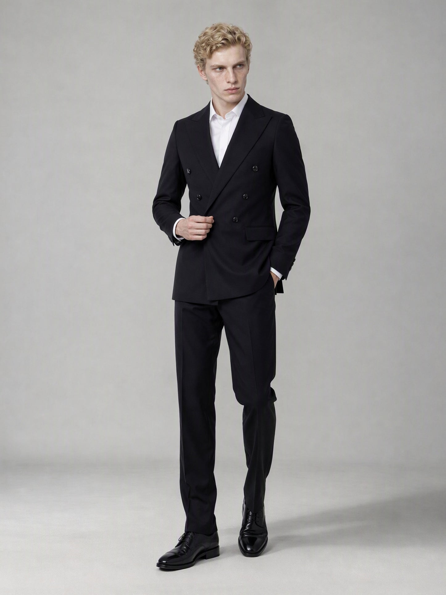 Savile Men's Black Double-Breasted Slim Fit 3-Piece Suit | Peak Lapel Blazer, Shirt & Trousers