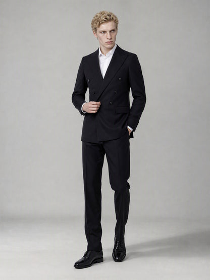 Savile Men's Black Double-Breasted Slim Fit 2-Piece Suit | Peak Lapel Blazer & Trousers