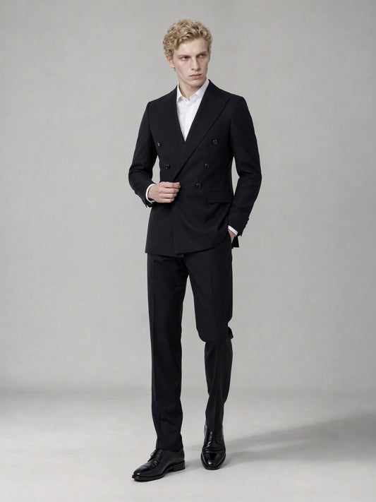 Savile Men's Black Double-Breasted Slim Fit 2-Piece Suit | Peak Lapel Blazer & Trousers