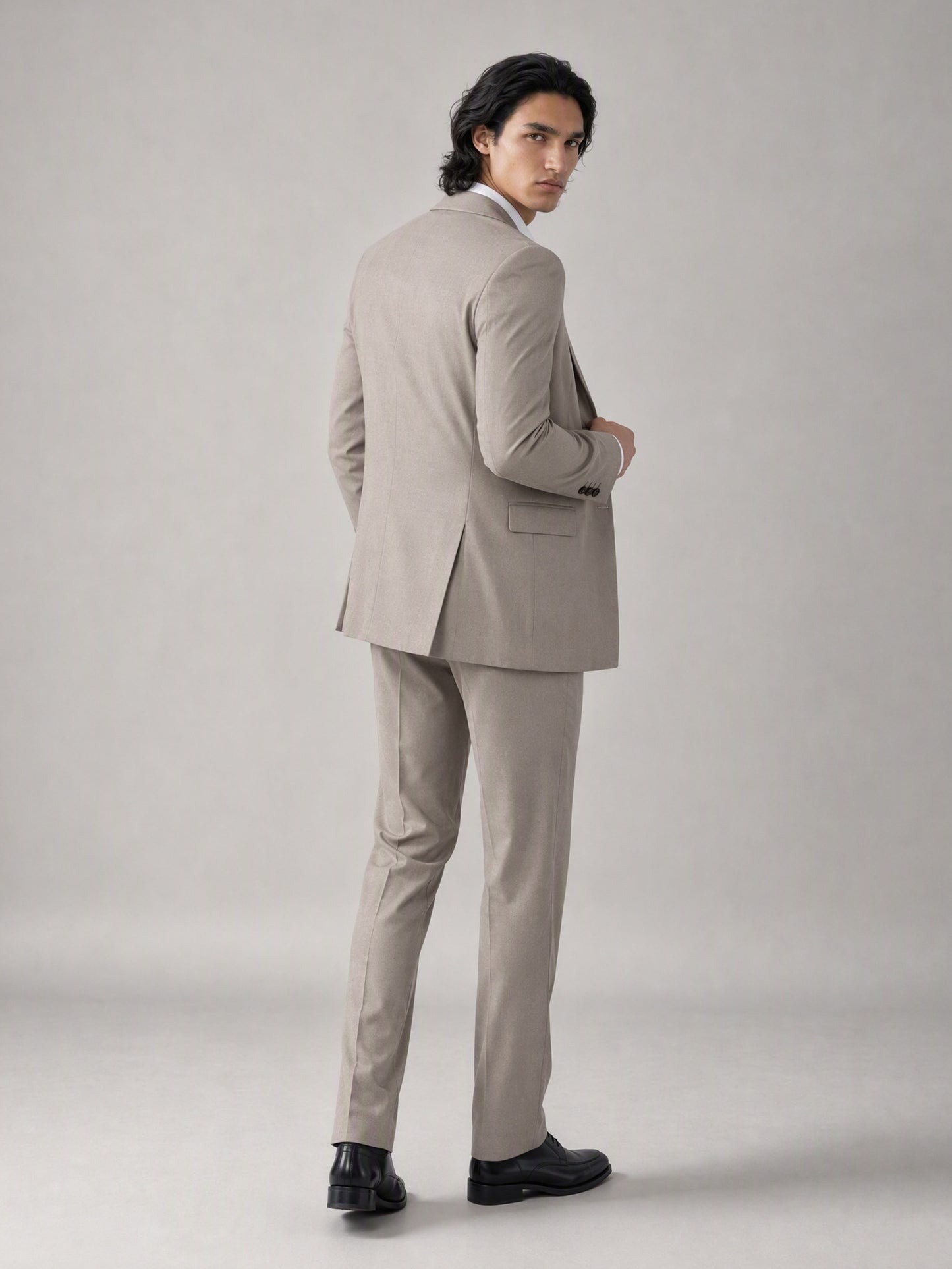 Savile Men's Sand Beige Double-Breasted Slim Fit 3-Piece Suit | Peak Lapel Blazer, Shirt & Trousers