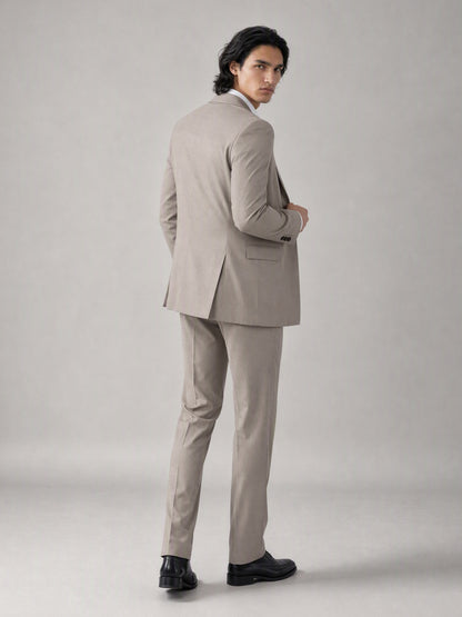 Savile Men's Sand Beige Double-Breasted Slim Fit 2-Piece Suit | Peak Lapel Blazer & Trousers
