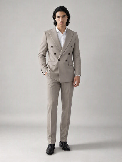 Savile Men's Sand Beige Double-Breasted Slim Fit 2-Piece Suit | Peak Lapel Blazer & Trousers