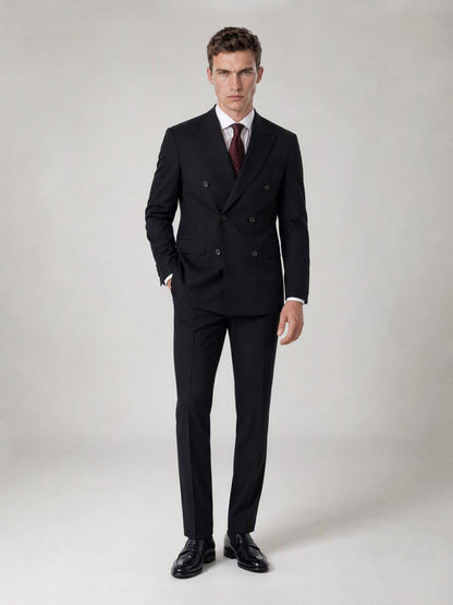 Men's Black Double-Breasted 2-Piece Suit – Front View Second Angle