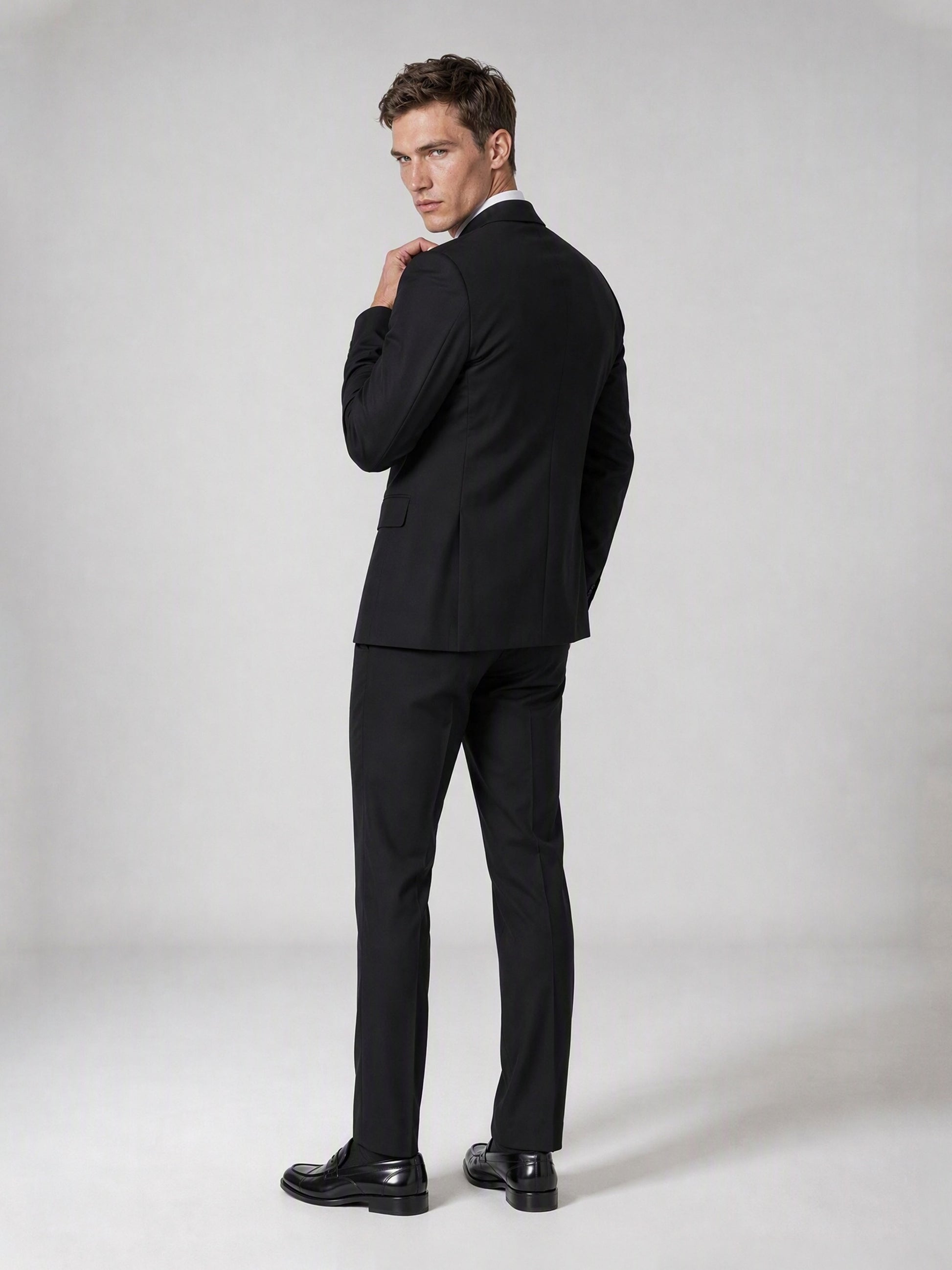Men's Black Double-Breasted 2-Piece Suit – Side View