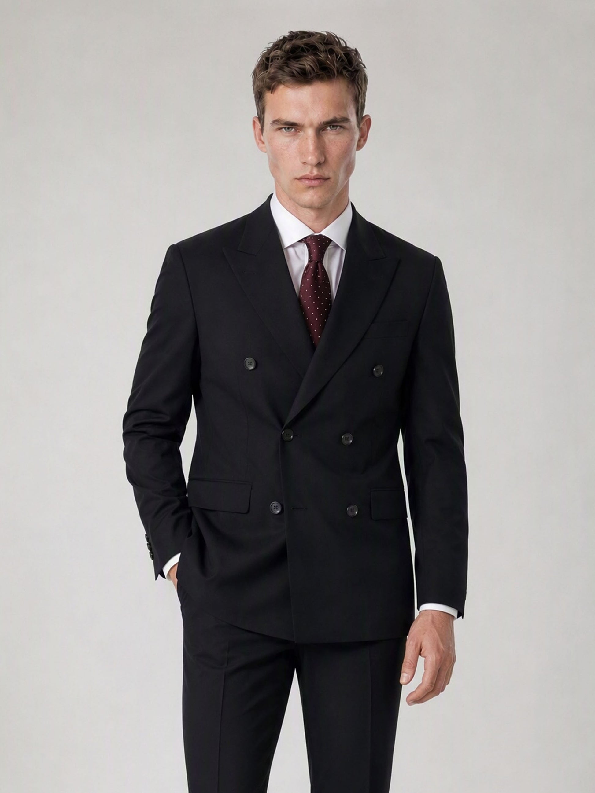 Men's Black Double-Breasted 2-Piece Suit – Back View