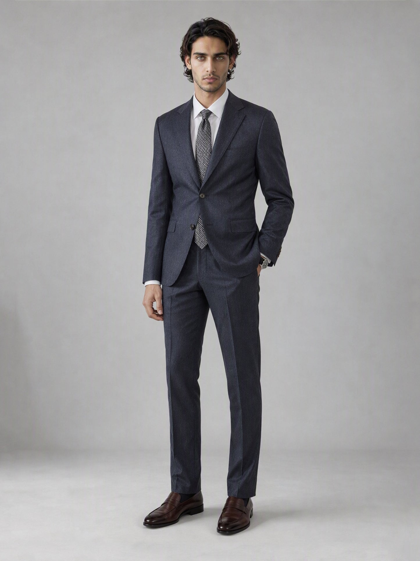 Men's Deep Navy Blue Slim-Fit 2-Piece Suit – Full Body Front View