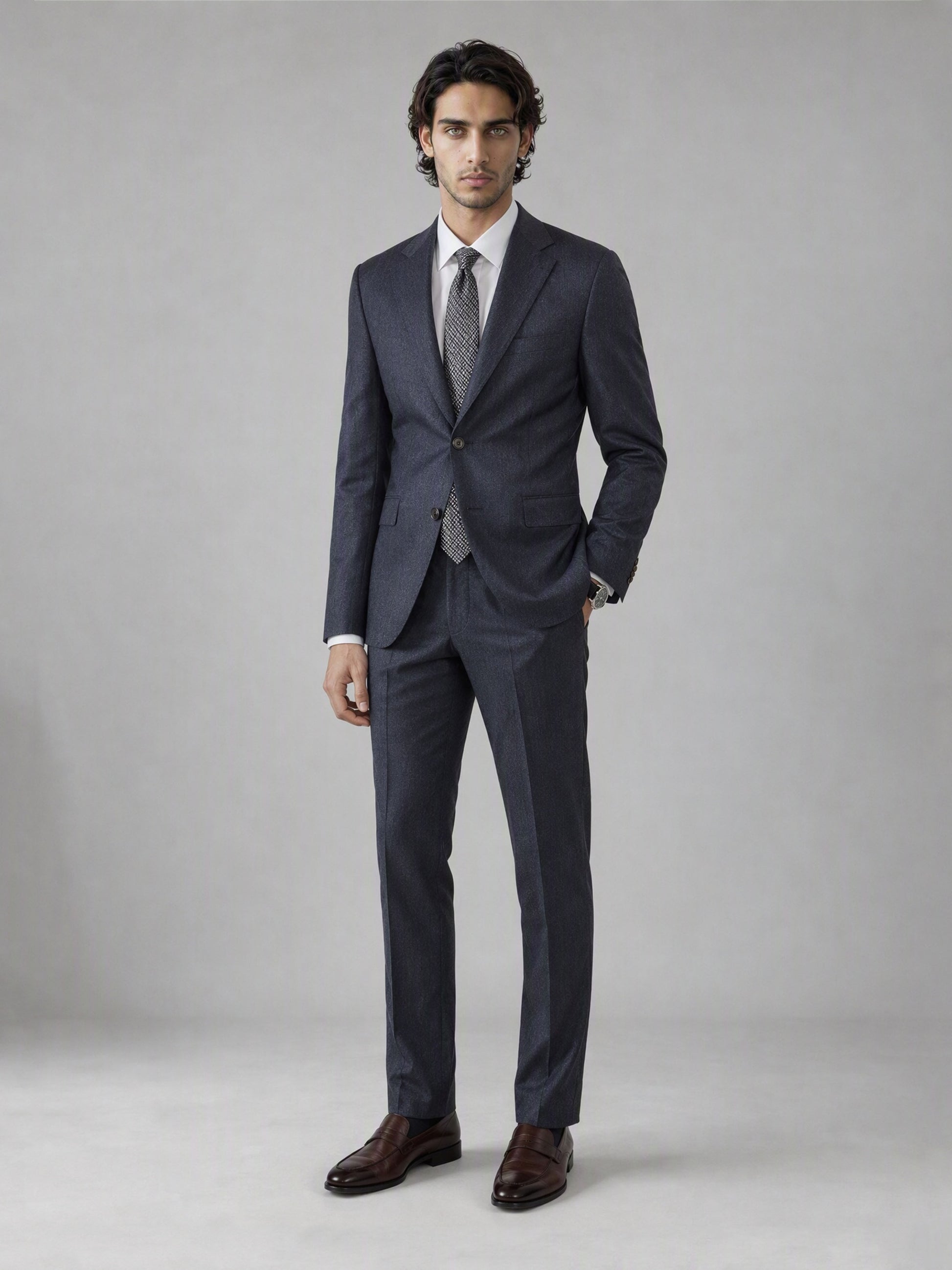 Men's Deep Navy Blue Slim-Fit 2-Piece Suit – Full Body Front View