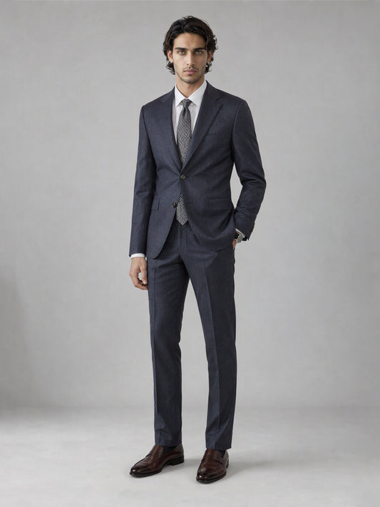Men's Deep Navy Blue Slim-Fit 2-Piece Suit – Full Body Front View