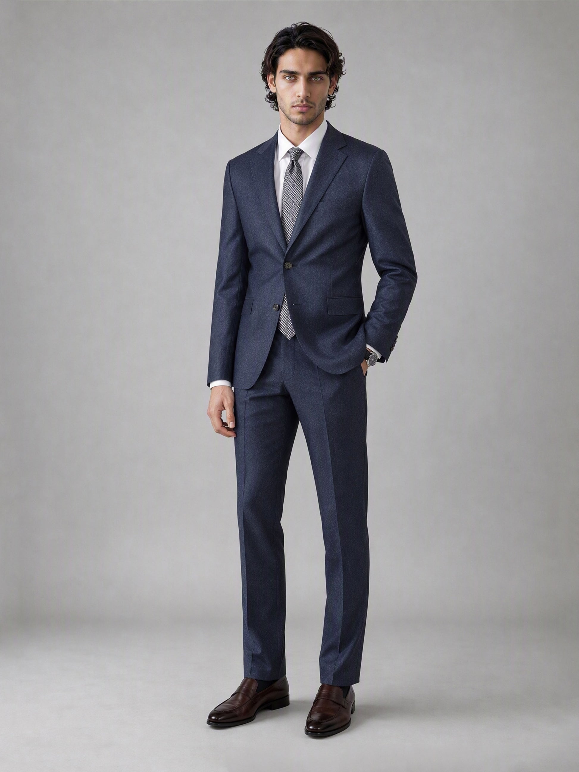 Men's Deep Navy Blue Slim-Fit 2-Piece Suit – Front View Second Angle