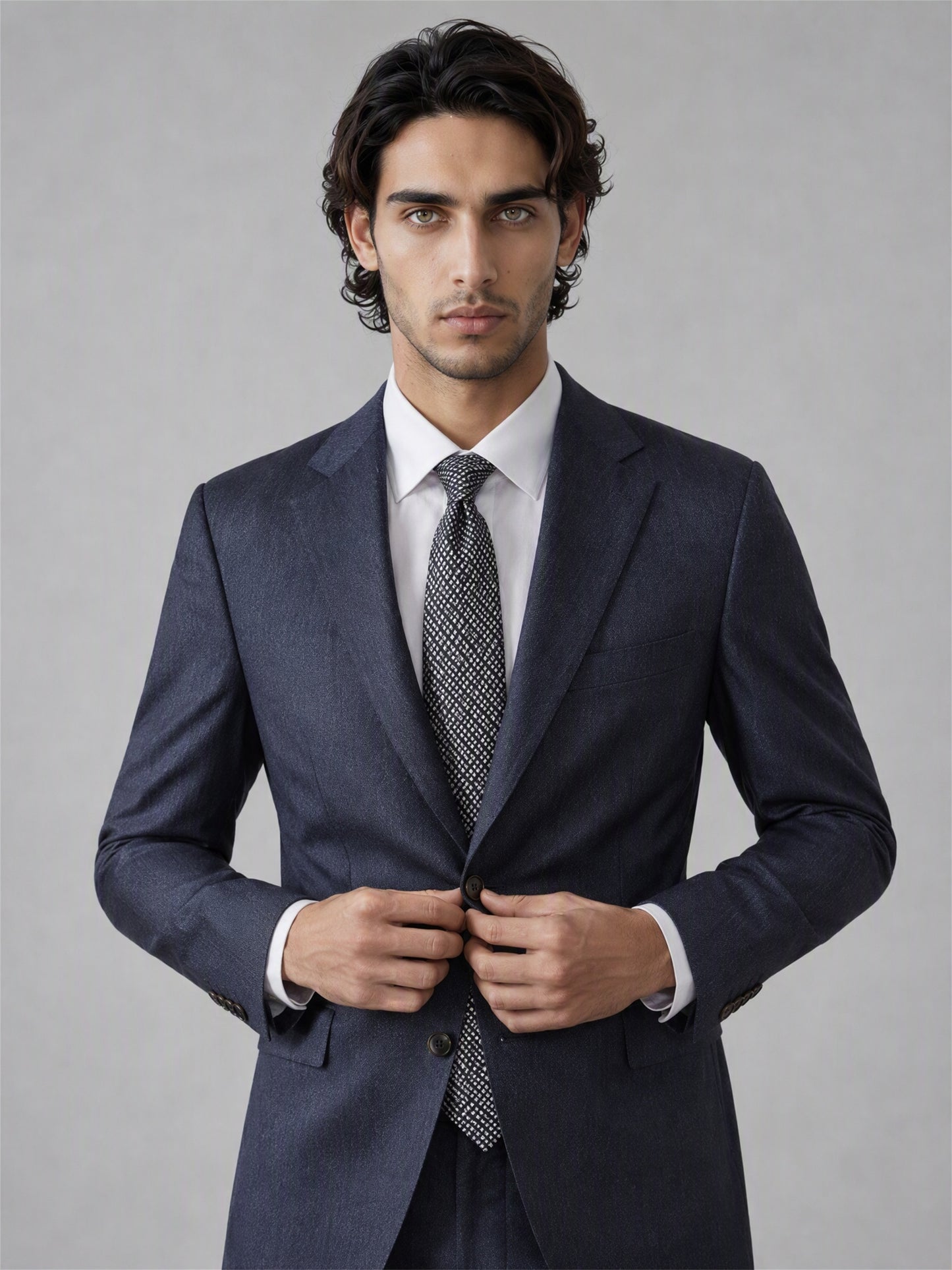 Men's Deep Navy Blue Slim-Fit 2-Piece Suit – Full Body Front View Third Angle