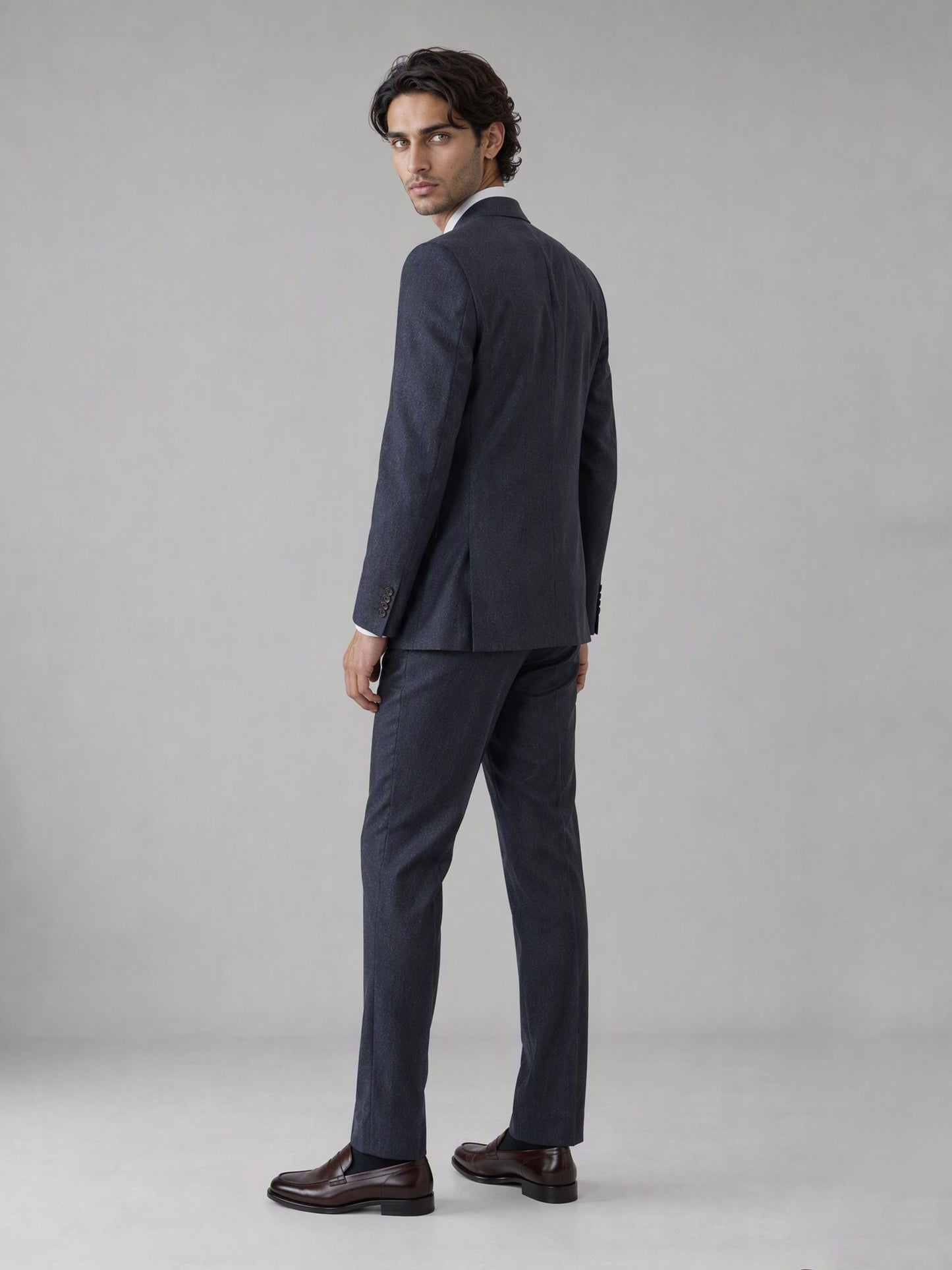 Men's Deep Navy Blue Slim-Fit 2-Piece Suit – Back View