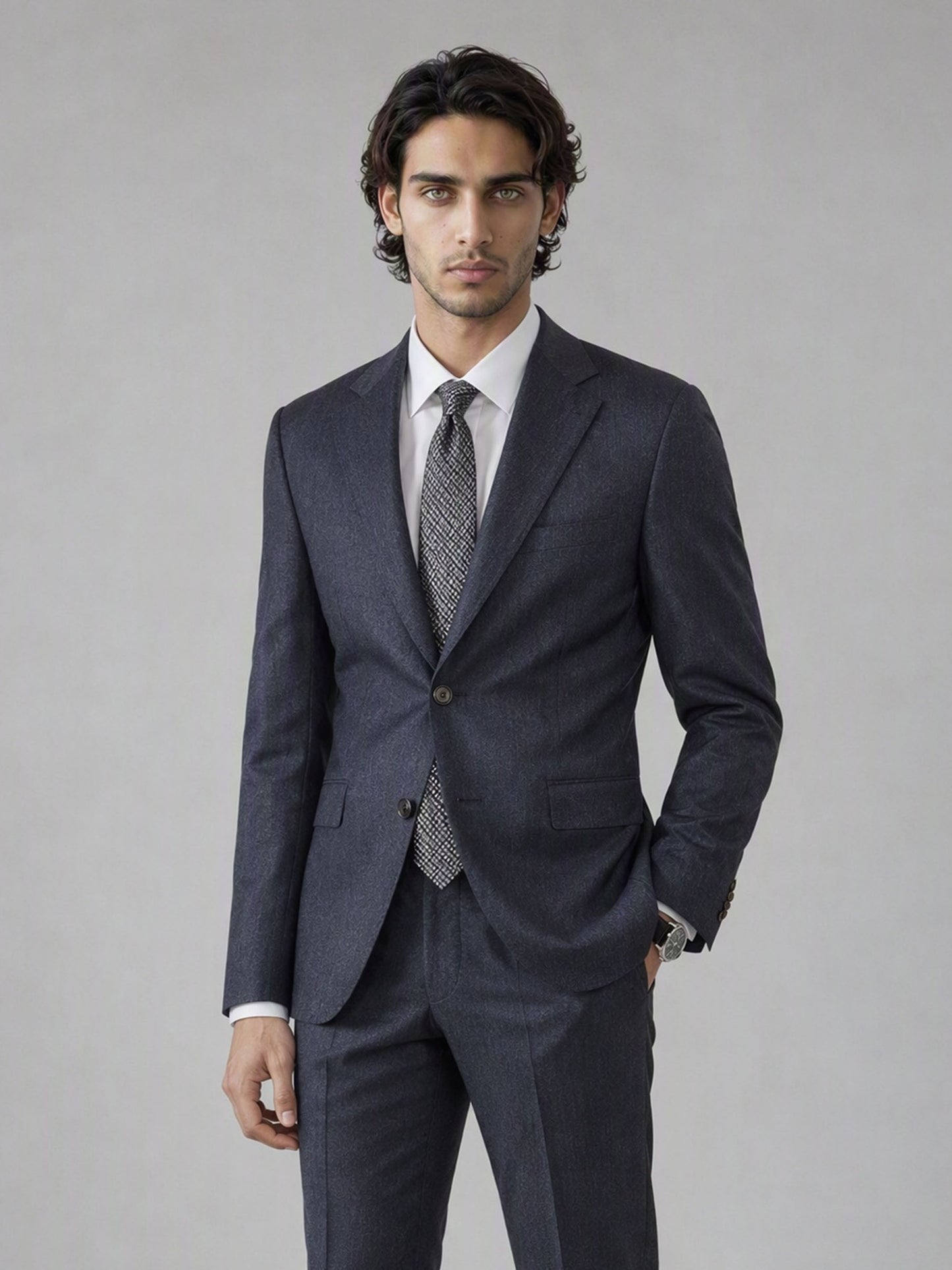 Men's Deep Navy Blue Slim-Fit 2-Piece Suit – Upper Body Close-Up