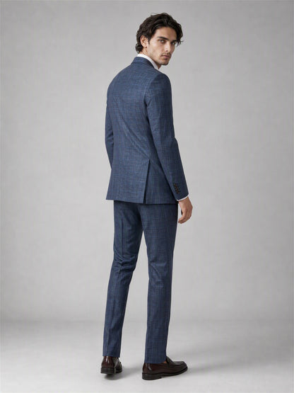 Men's Blue Plaid Slim-Fit 2-Piece Suit – Full Body Front Third Angle