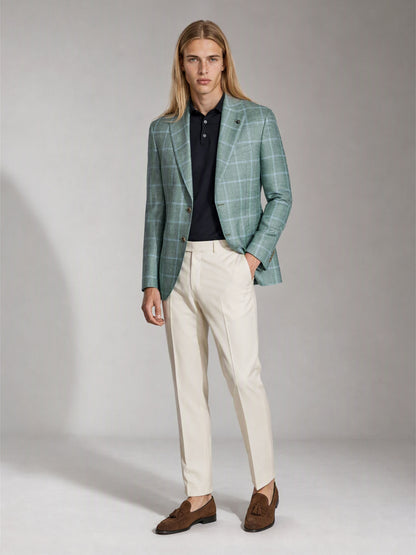 Men's Sage Green Plaid Slim-Fit Blazer – Upper Body Front View
